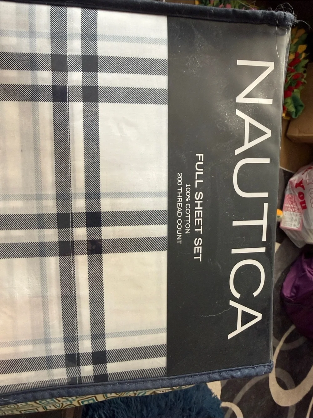 Nautica Navy and White Plaid Full Sheet Set